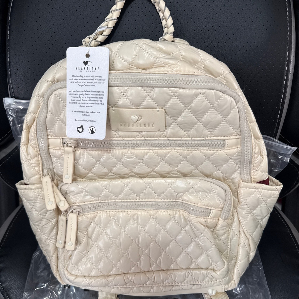 Heartlove by Charo Off-White Quilted Backpack with Adjustable Straps